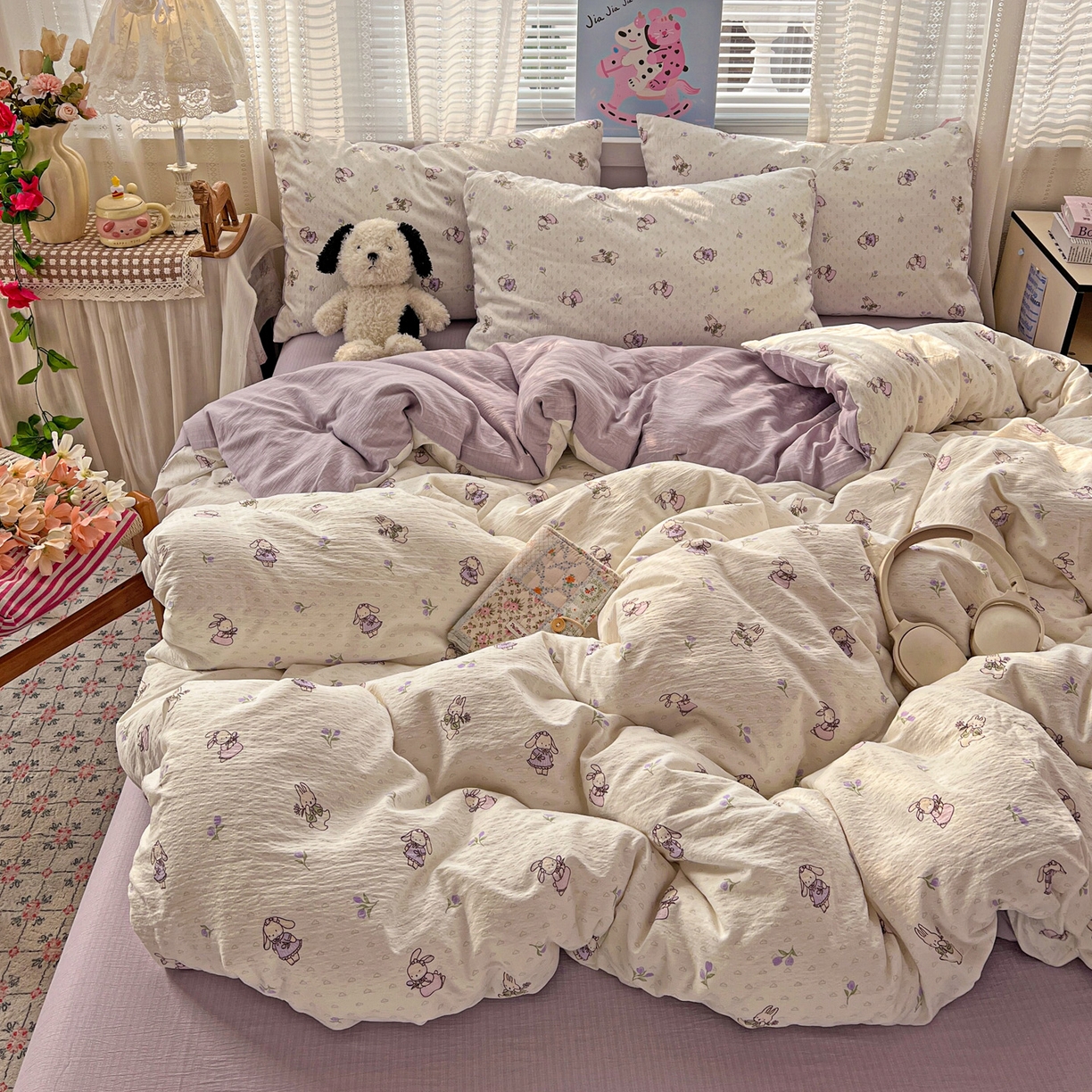 91家纺网 家纺一手货源 找家纺 水木坊 2026新款云感简单款系列四件套 裙子小兔