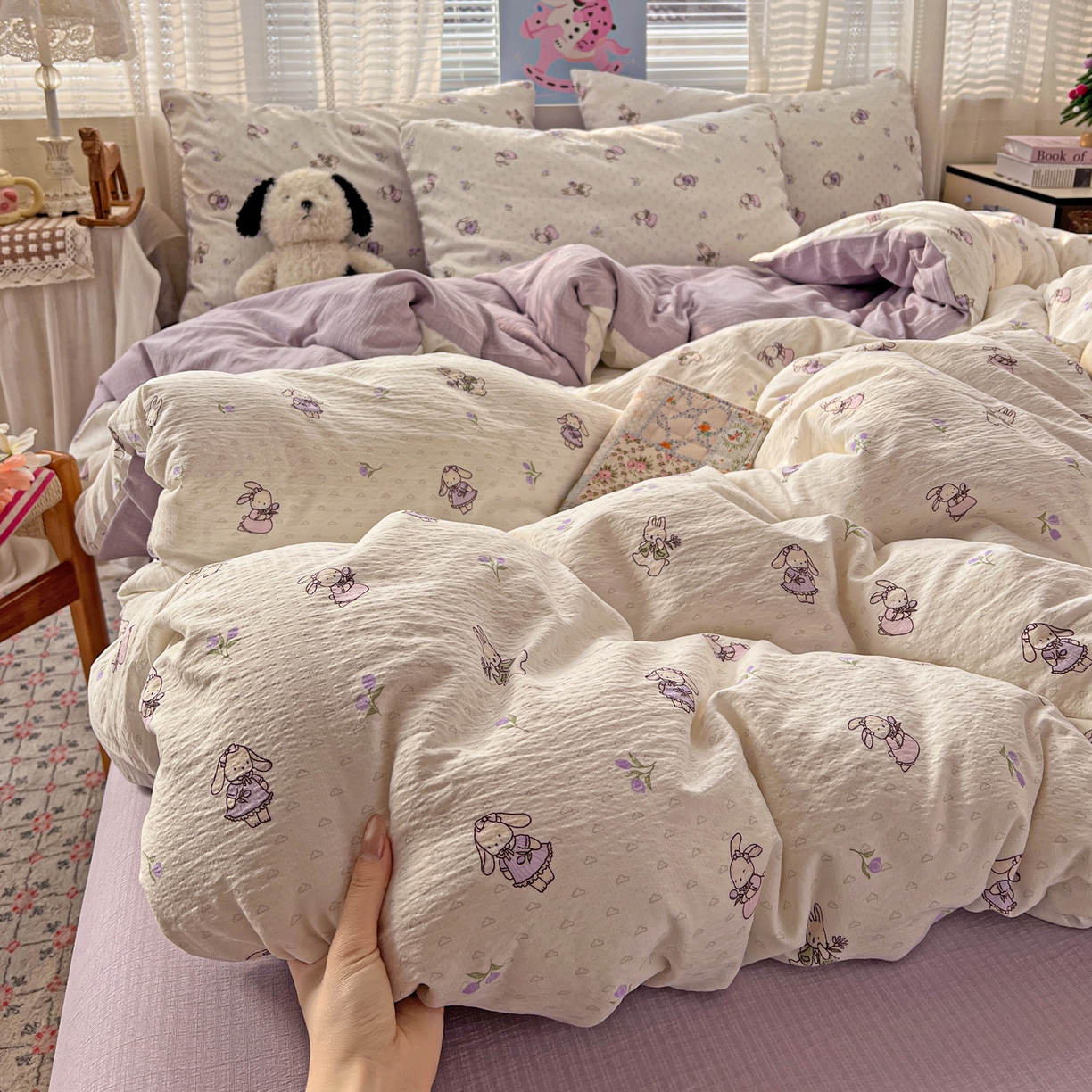 91家纺网 家纺一手货源 找家纺 水木坊 2026新款云感简单款系列四件套 裙子小兔