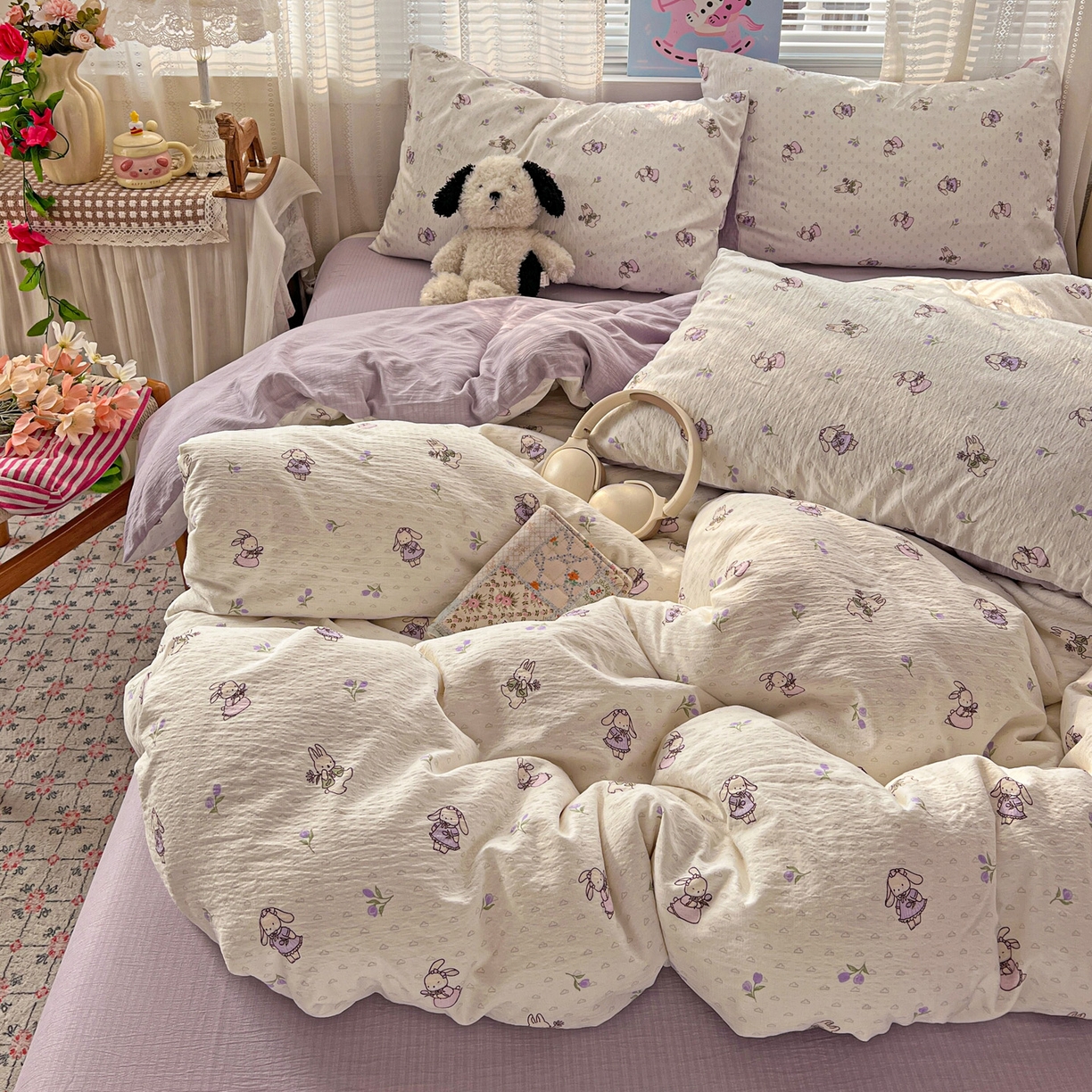 91家纺网 家纺一手货源 找家纺 水木坊 2026新款云感简单款系列四件套 裙子小兔