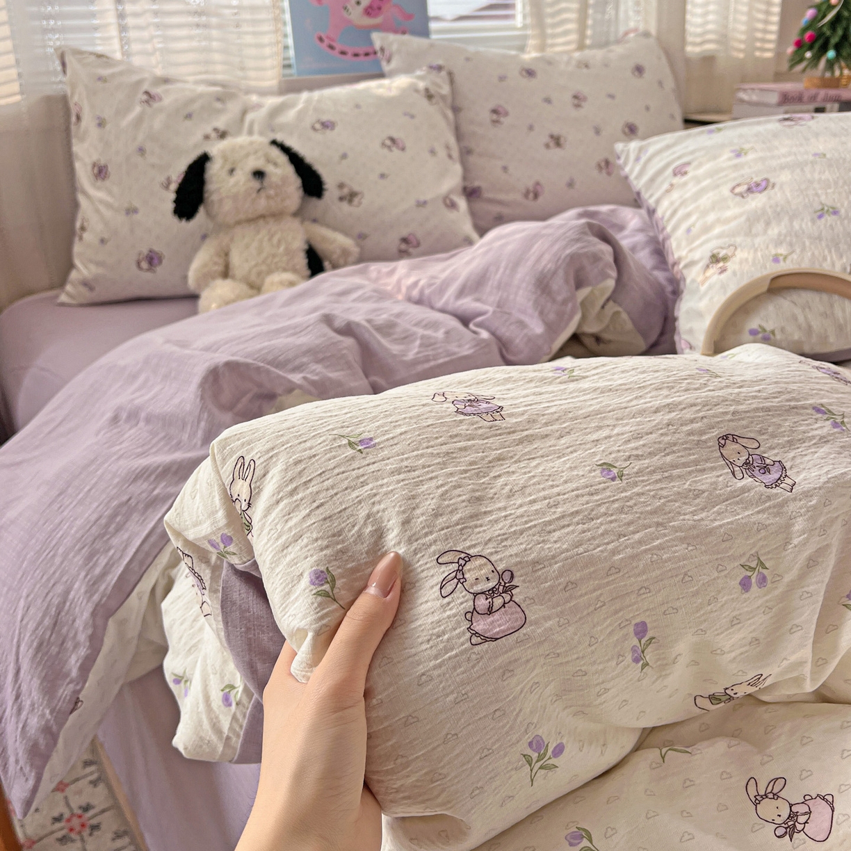 91家纺网 家纺一手货源 找家纺 水木坊 2026新款云感简单款系列四件套 裙子小兔