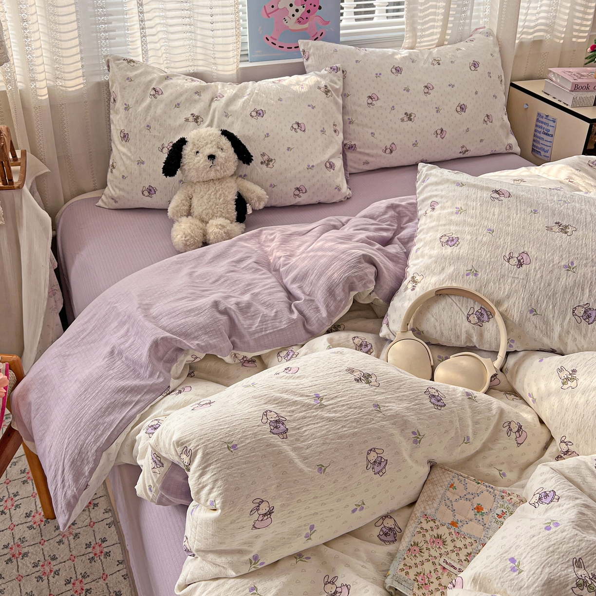 91家纺网 家纺一手货源 找家纺 水木坊 2026新款云感简单款系列四件套 裙子小兔