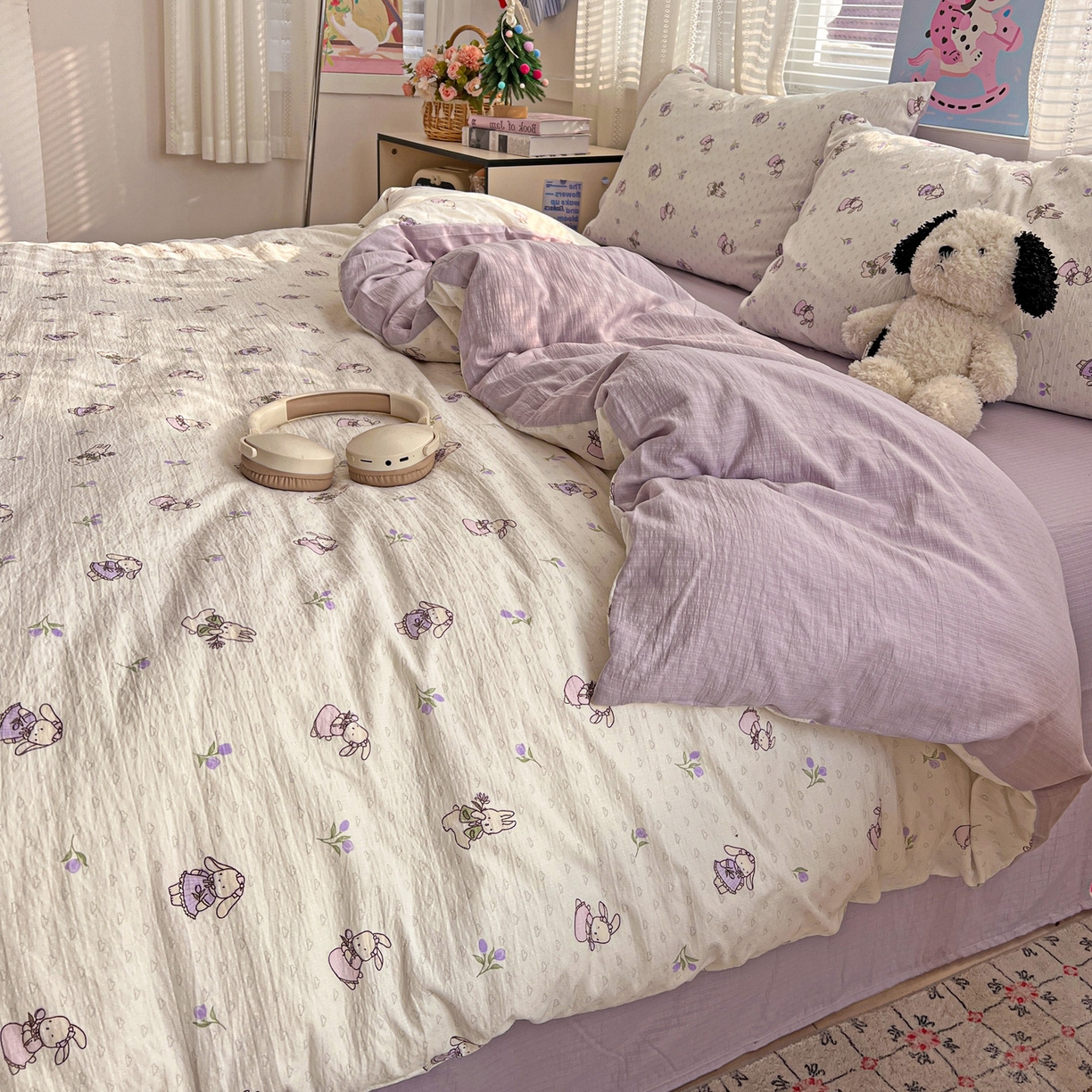 91家纺网 家纺一手货源 找家纺 水木坊 2026新款云感简单款系列四件套 裙子小兔