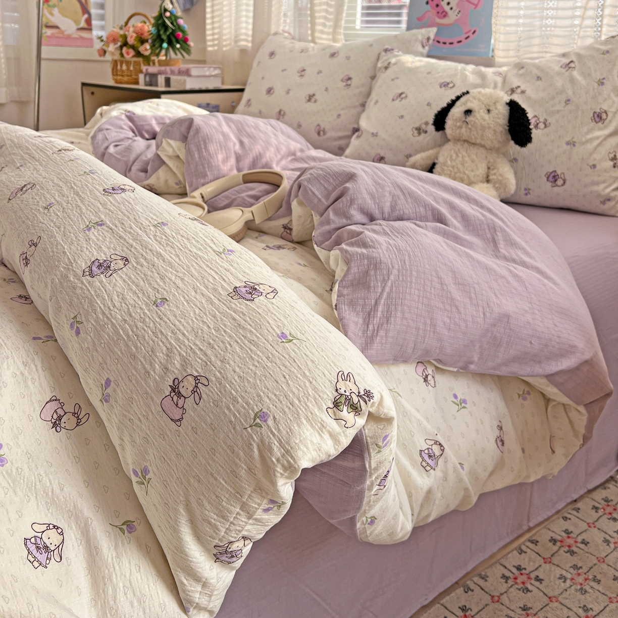 91家纺网 家纺一手货源 找家纺 水木坊 2026新款云感简单款系列四件套 裙子小兔