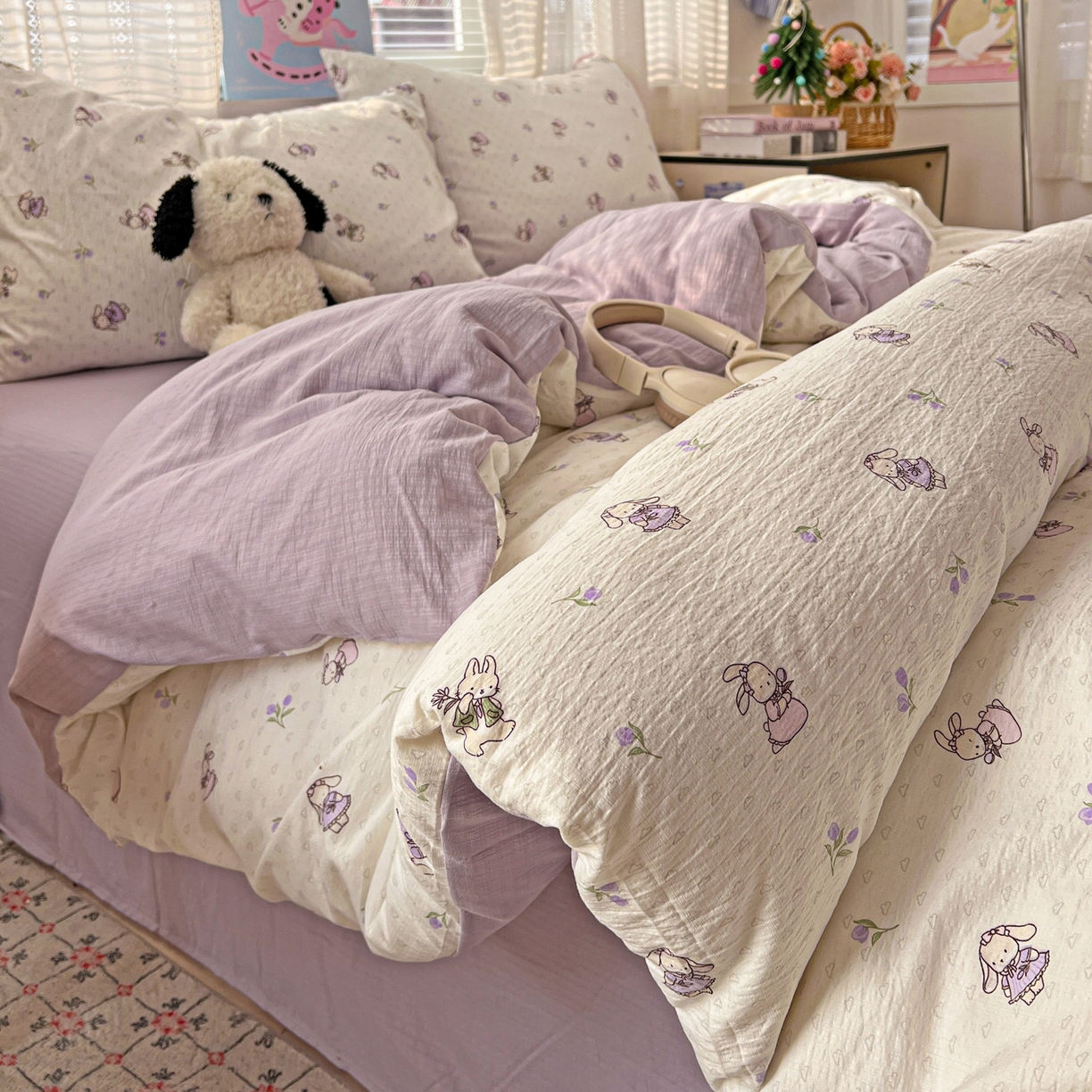 91家纺网 家纺一手货源 找家纺 水木坊 2026新款云感简单款系列四件套 裙子小兔