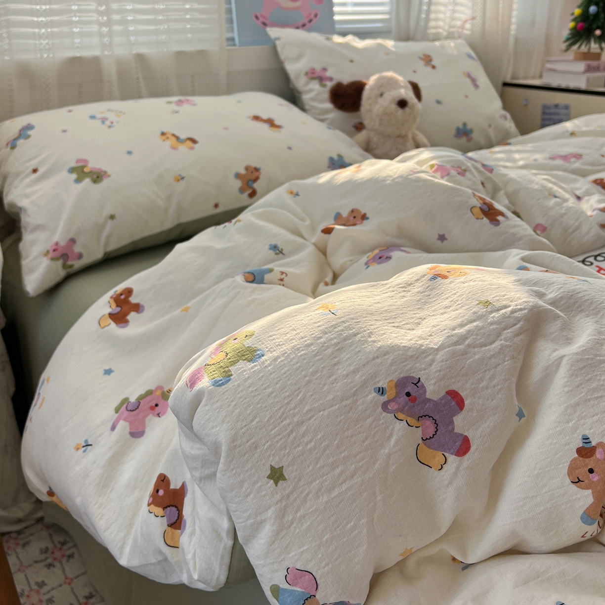 91家纺网 家纺一手货源 找家纺 水木坊 2026新款云感简单款系列四件套 童年木马