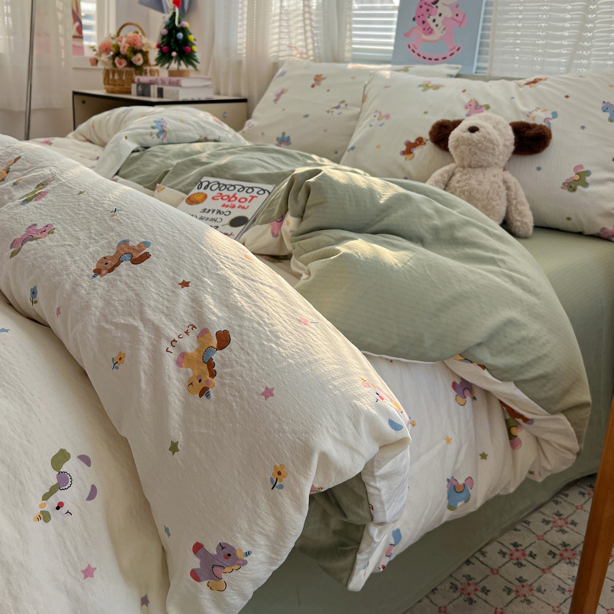 91家纺网 家纺一手货源 找家纺 水木坊 2026新款云感简单款系列四件套 童年木马