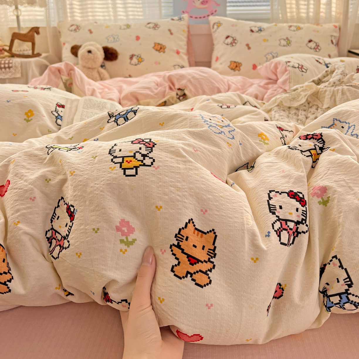 91家纺网 家纺一手货源 找家纺 水木坊 2026新款云感简单款系列四件套 像素小猫