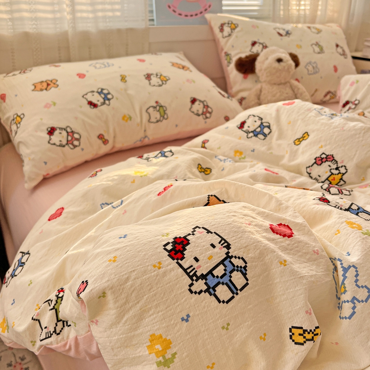 91家纺网 家纺一手货源 找家纺 水木坊 2026新款云感简单款系列四件套 像素小猫