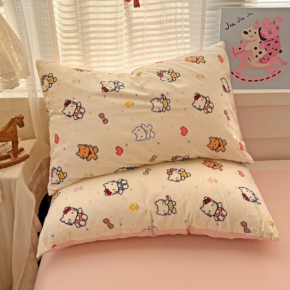 91家纺网 家纺一手货源 找家纺 水木坊 2026新款云感简单款系列四件套 像素小猫