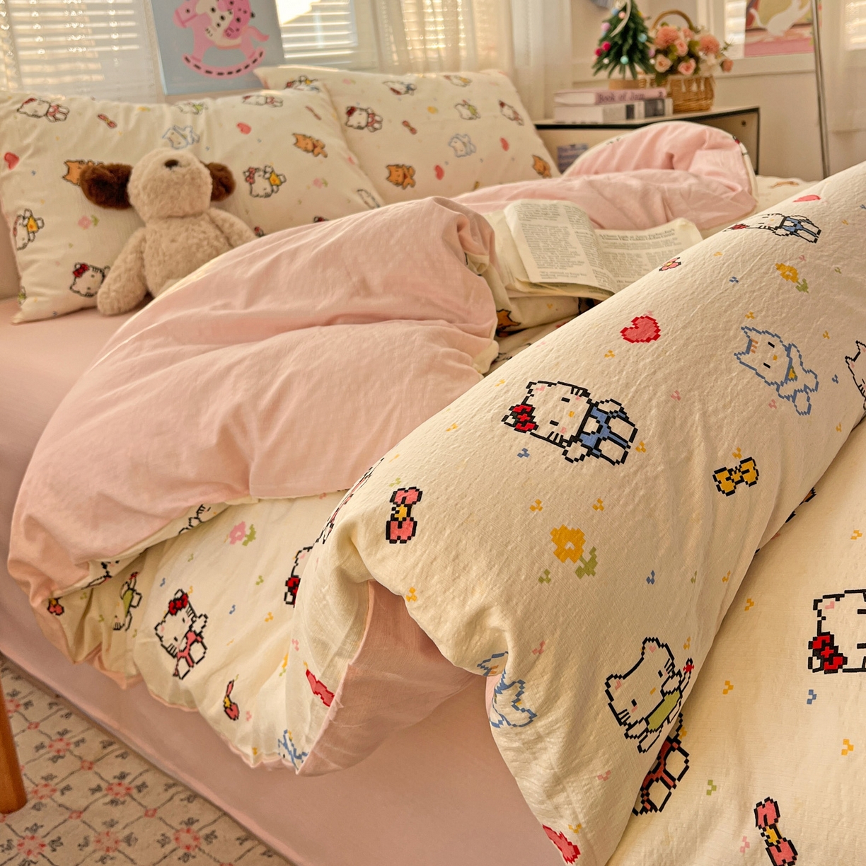 91家纺网 家纺一手货源 找家纺 水木坊 2026新款云感简单款系列四件套 像素小猫