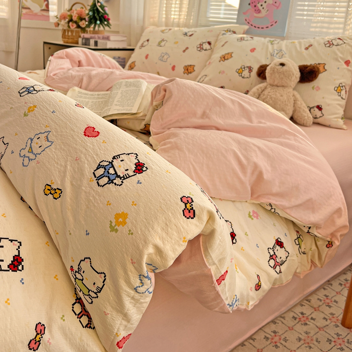 91家纺网 家纺一手货源 找家纺 水木坊 2026新款云感简单款系列四件套 像素小猫