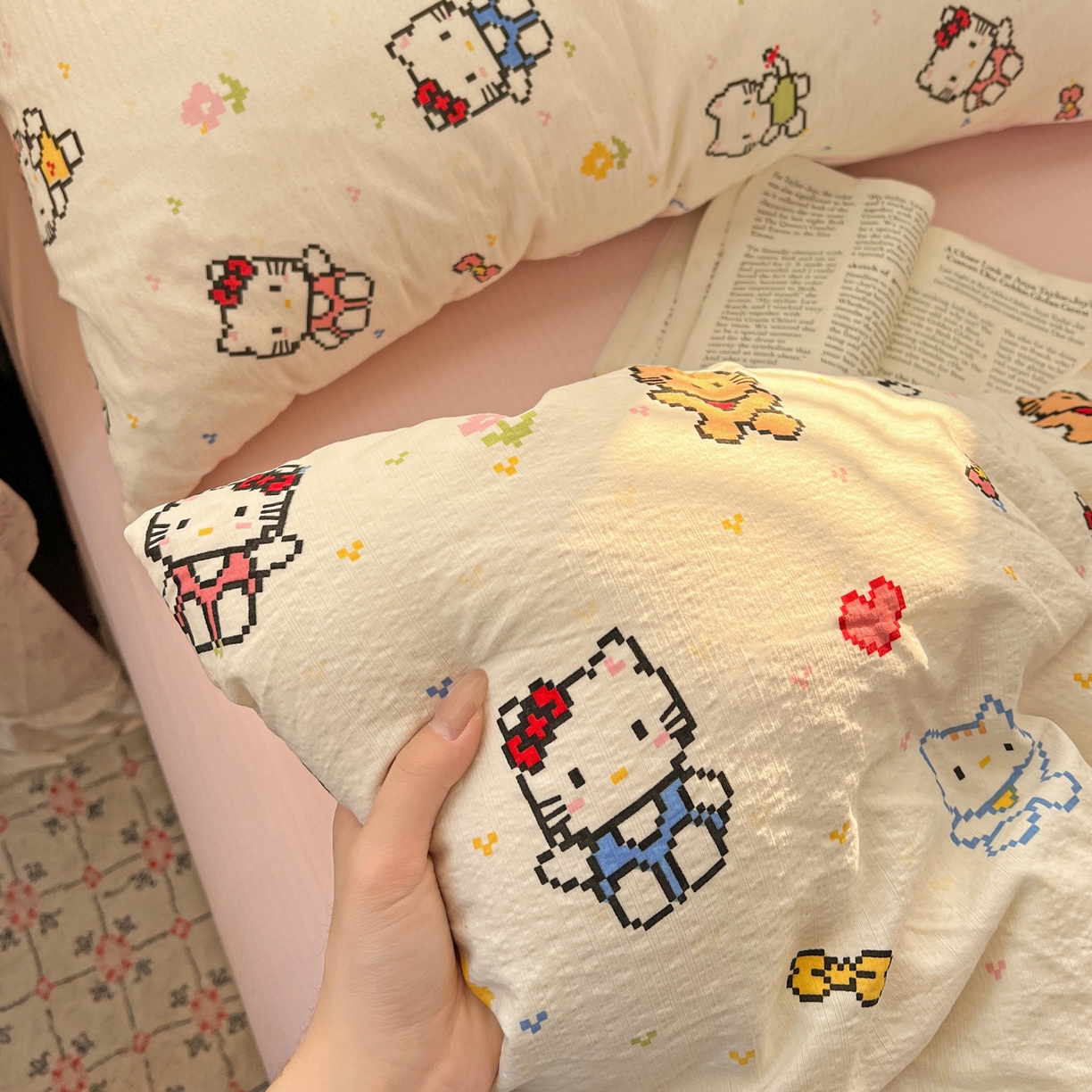 91家纺网 家纺一手货源 找家纺 水木坊 2026新款云感简单款系列四件套 像素小猫