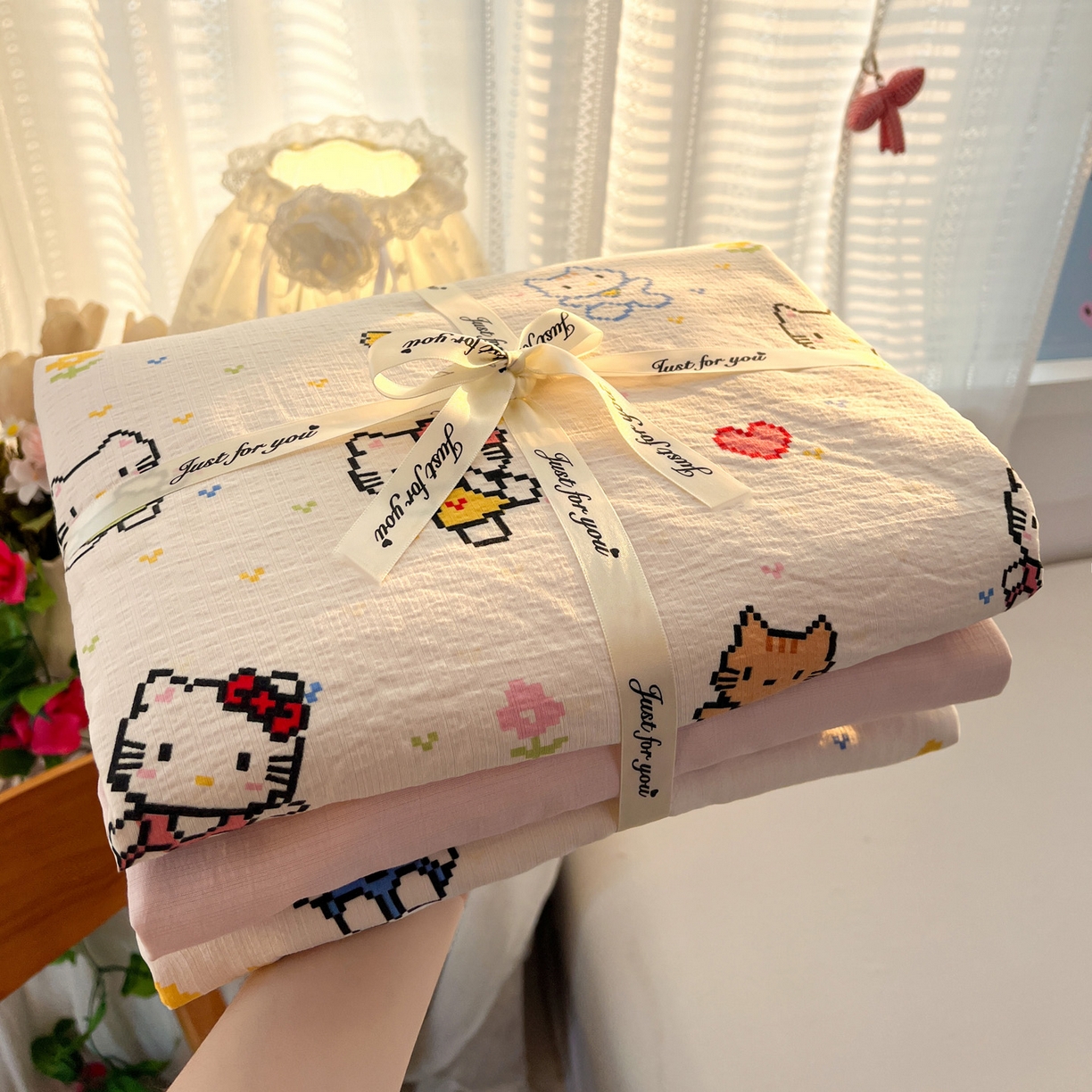 91家纺网 家纺一手货源 找家纺 水木坊 2026新款云感简单款系列四件套 像素小猫