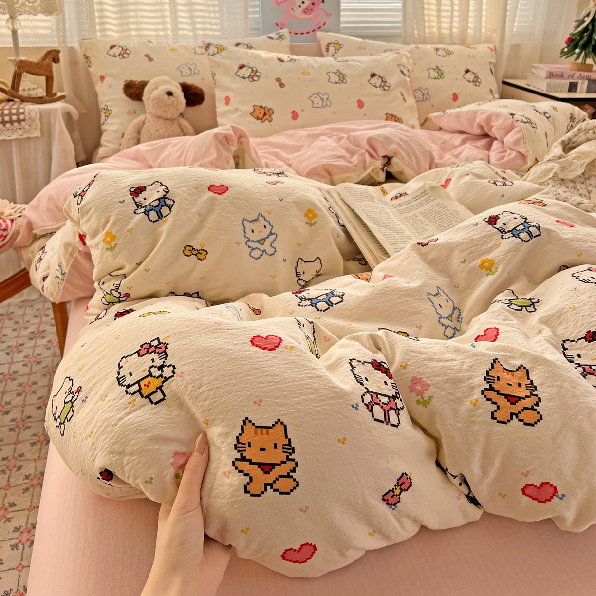 91家纺网 家纺一手货源 找家纺 水木坊 2026新款云感简单款系列四件套 像素小猫