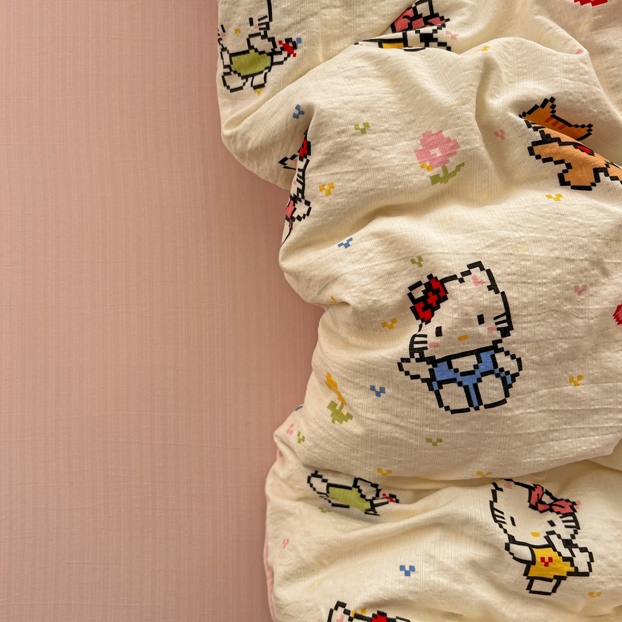 91家纺网 家纺一手货源 找家纺 水木坊 2026新款云感简单款系列四件套 像素小猫