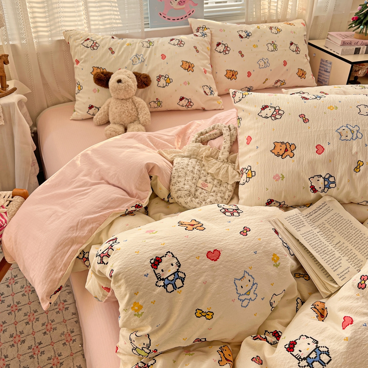 91家纺网 家纺一手货源 找家纺 水木坊 2026新款云感简单款系列四件套 像素小猫