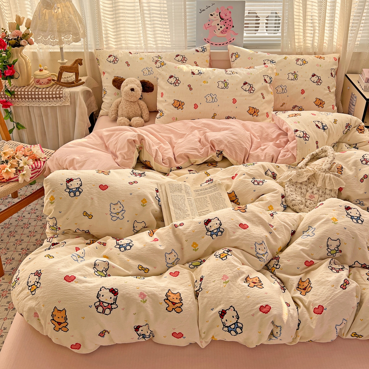 91家纺网 家纺一手货源 找家纺 水木坊 2026新款云感简单款系列四件套 像素小猫