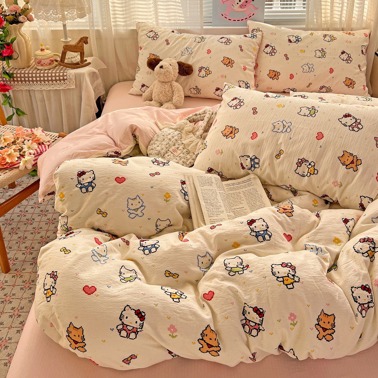 91家纺网 家纺一手货源 找家纺 水木坊 2026新款云感简单款系列四件套 像素小猫