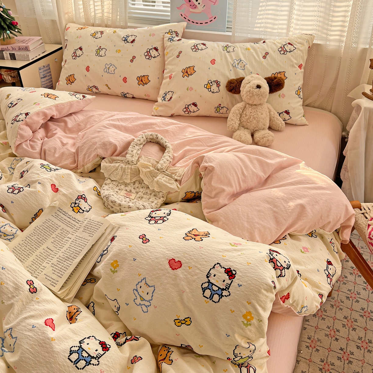 91家纺网 家纺一手货源 找家纺 水木坊 2026新款云感简单款系列四件套 像素小猫