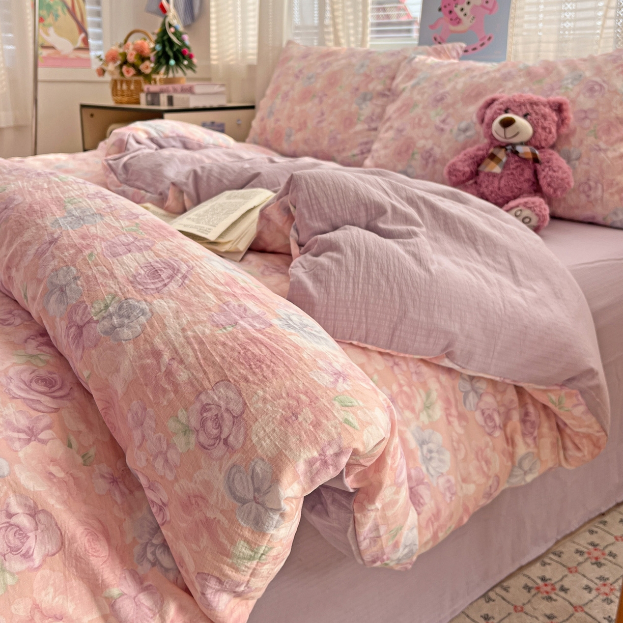 91家纺网 家纺一手货源 找家纺 水木坊 2026新款云感简单款系列四件套 烟紫