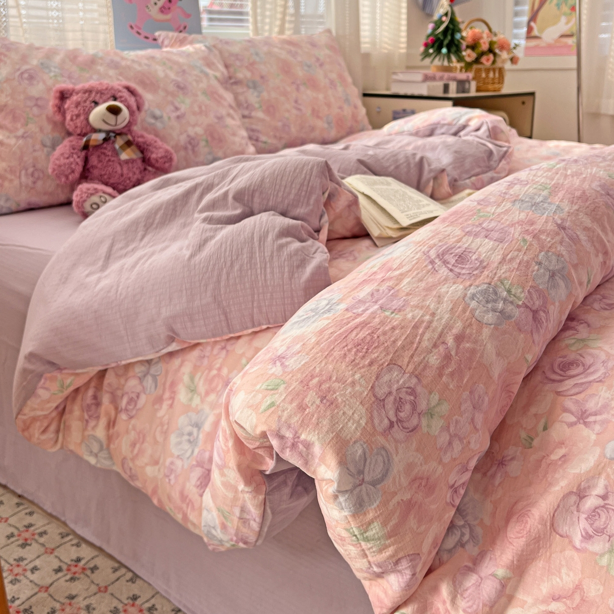 91家纺网 家纺一手货源 找家纺 水木坊 2026新款云感简单款系列四件套 烟紫