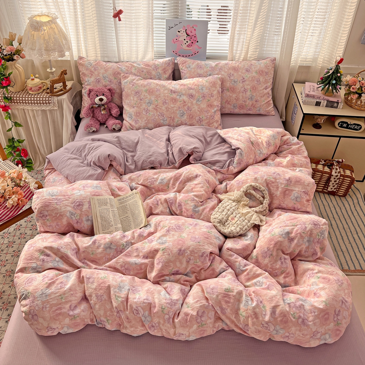 91家纺网 家纺一手货源 找家纺 水木坊 2026新款云感简单款系列四件套 烟紫