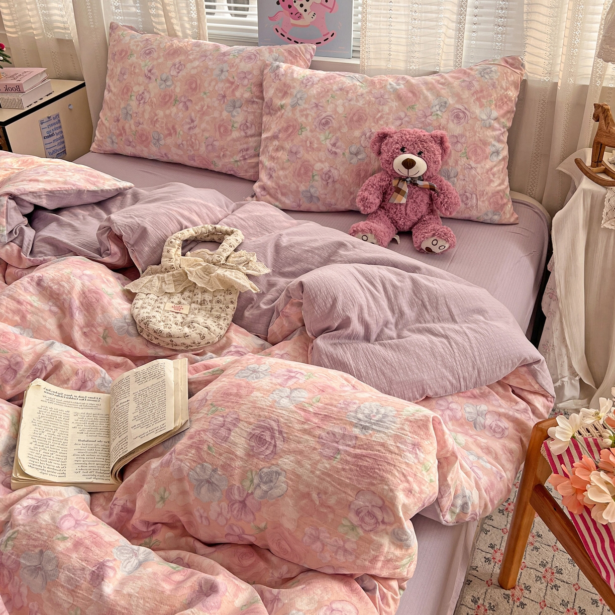 91家纺网 家纺一手货源 找家纺 水木坊 2026新款云感简单款系列四件套 烟紫