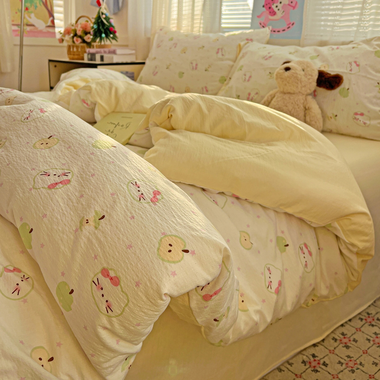 91家纺网 家纺一手货源 找家纺 水木坊 2026新款云感简单款系列四件套 一口青苹果