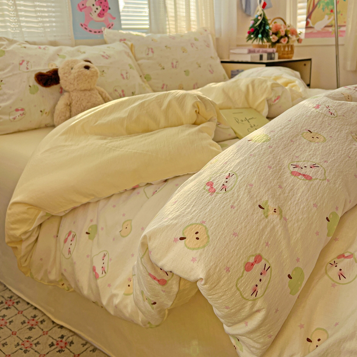 91家纺网 家纺一手货源 找家纺 水木坊 2026新款云感简单款系列四件套 一口青苹果