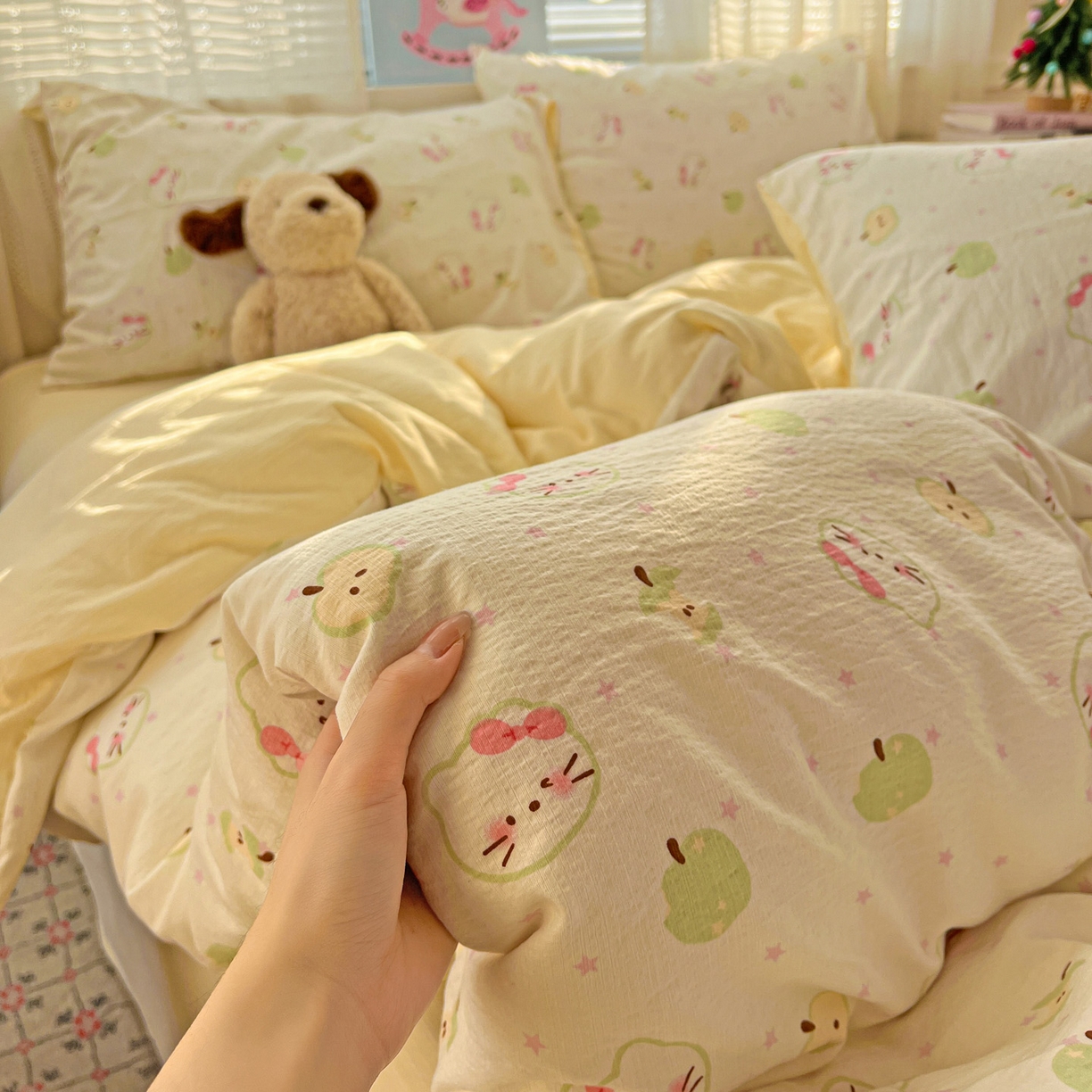 91家纺网 家纺一手货源 找家纺 水木坊 2026新款云感简单款系列四件套 一口青苹果