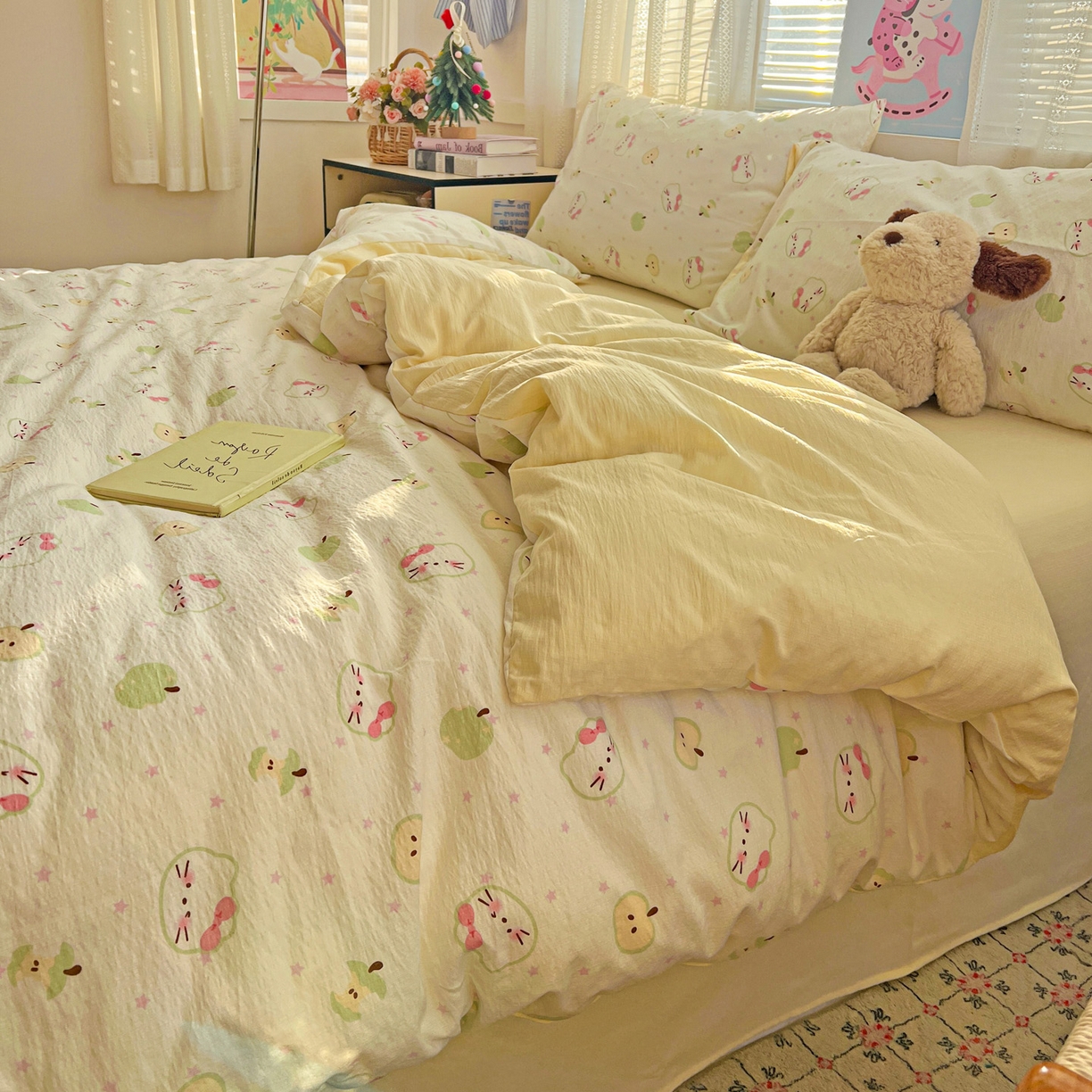 91家纺网 家纺一手货源 找家纺 水木坊 2026新款云感简单款系列四件套 一口青苹果