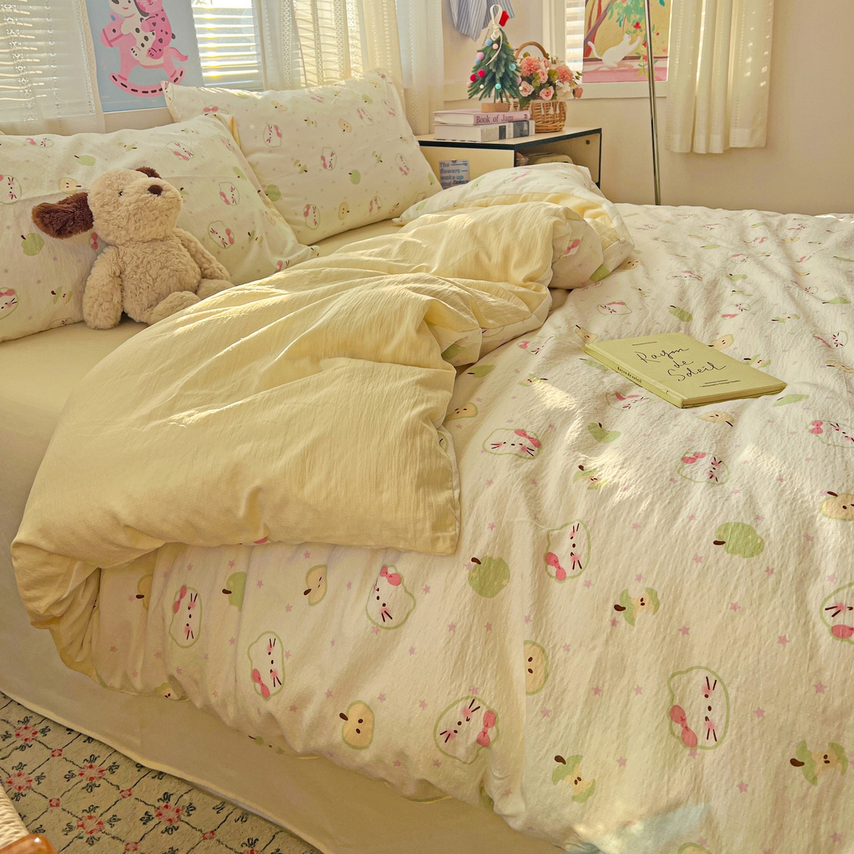 91家纺网 家纺一手货源 找家纺 水木坊 2026新款云感简单款系列四件套 一口青苹果