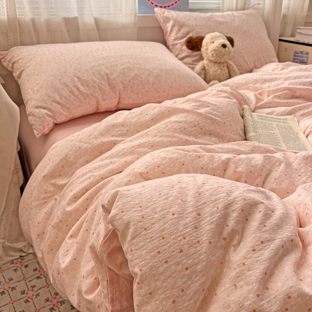 91家纺网 家纺一手货源 找家纺 水木坊 2026新款云感简单款系列四件套 樱桃奶球