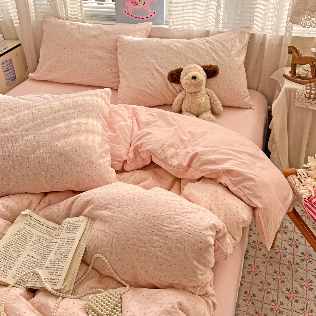 91家纺网 家纺一手货源 找家纺 水木坊 2026新款云感简单款系列四件套 樱桃奶球