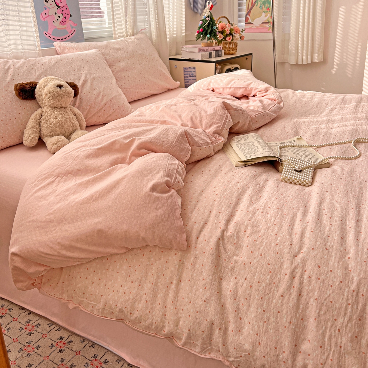 91家纺网 家纺一手货源 找家纺 水木坊 2026新款云感简单款系列四件套 樱桃奶球