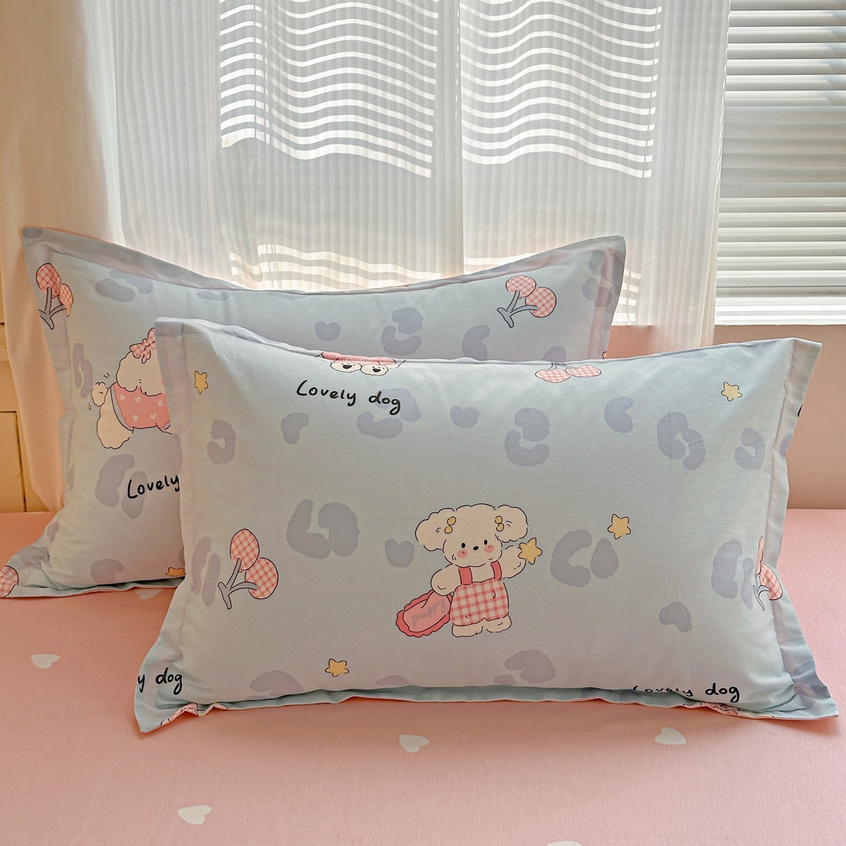 春雨家居 2026新款全棉印花ins减龄可爱小清新单枕套 比星邦尼狗