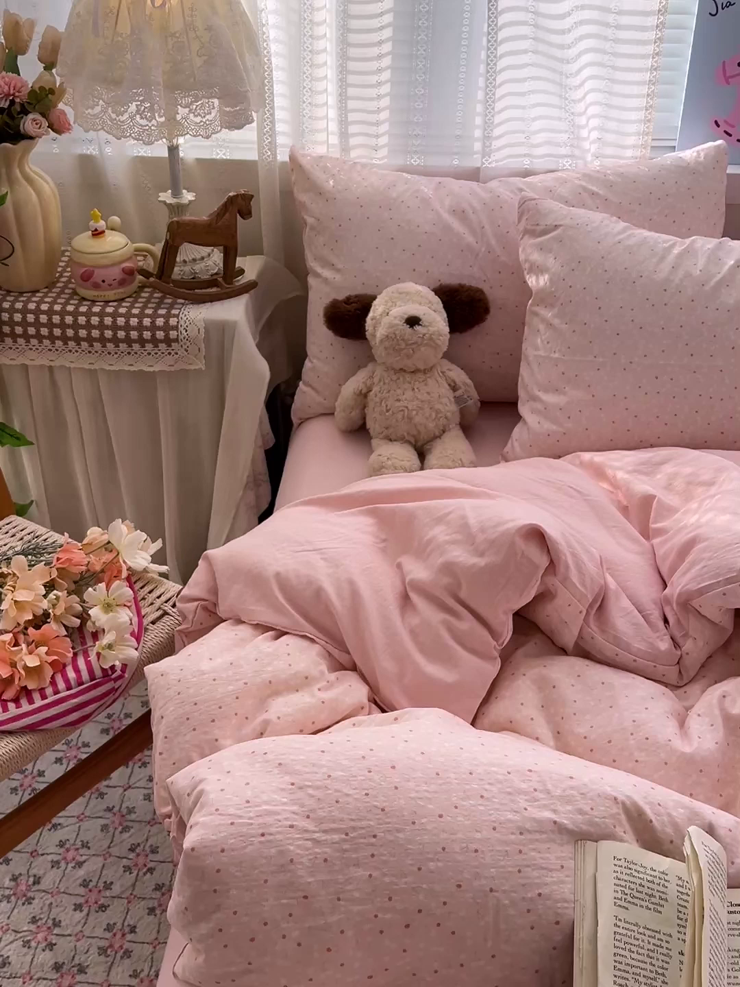 91家纺网 家纺一手货源 找家纺 水木坊 2026新款云感简单款系列四件套 樱桃奶球