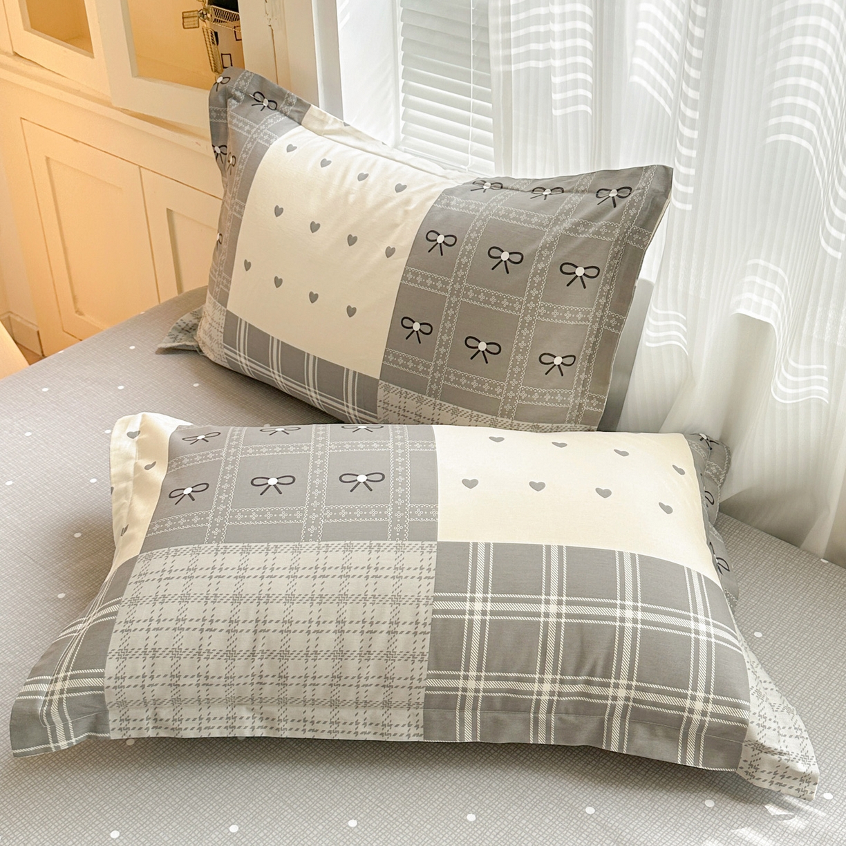 91家纺网 家纺一手货源 找家纺 春雨家居 2026新款全棉印花ins减龄可爱小清新单枕套 韩系拼图