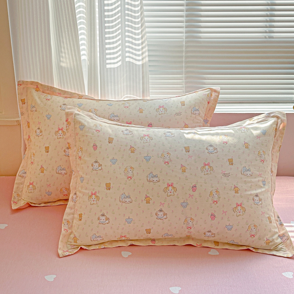 春雨家居 2026新款全棉印花ins减龄可爱小清新单枕套 萌趣汪汪