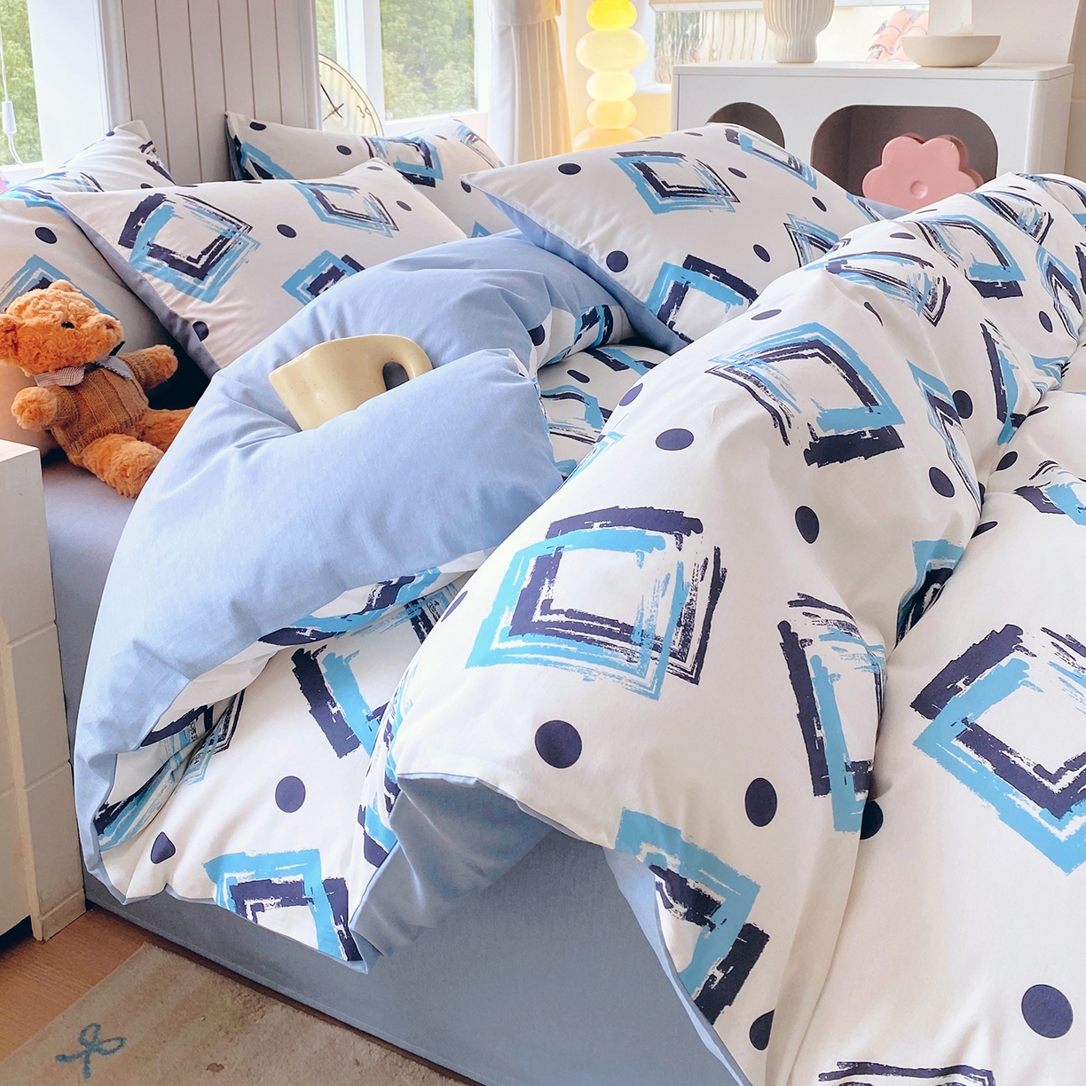 91家纺网 家纺一手货源 找家纺 小懒猪 2026新款全棉印花北欧风系列四件套 清棱