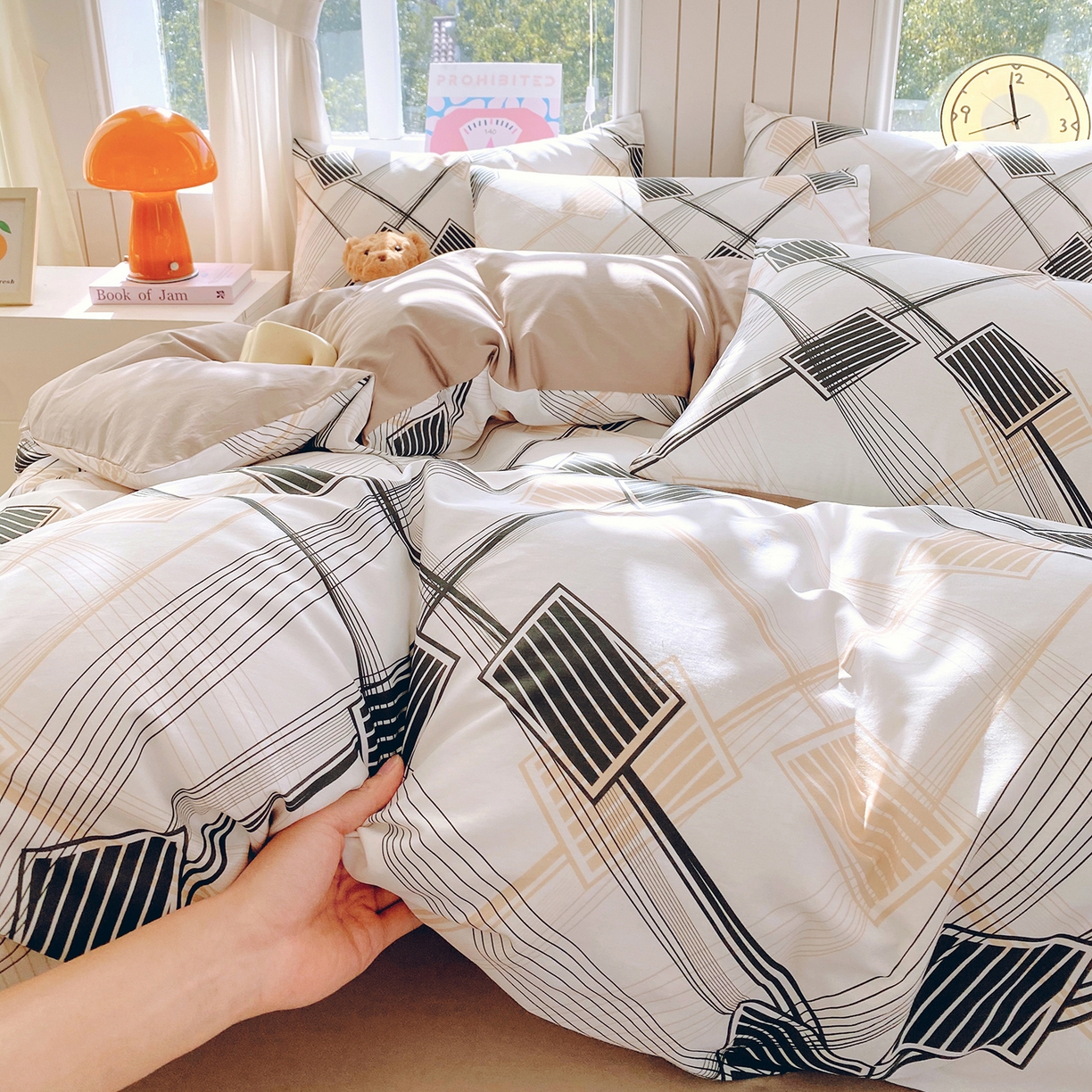 91家纺网 家纺一手货源 找家纺 小懒猪 2026新款全棉印花北欧风系列四件套 铂格纹