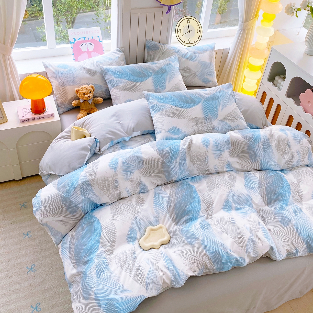 91家纺网 家纺一手货源 找家纺 小懒猪 2026新款全棉印花北欧风系列四件套 蓝絮银织