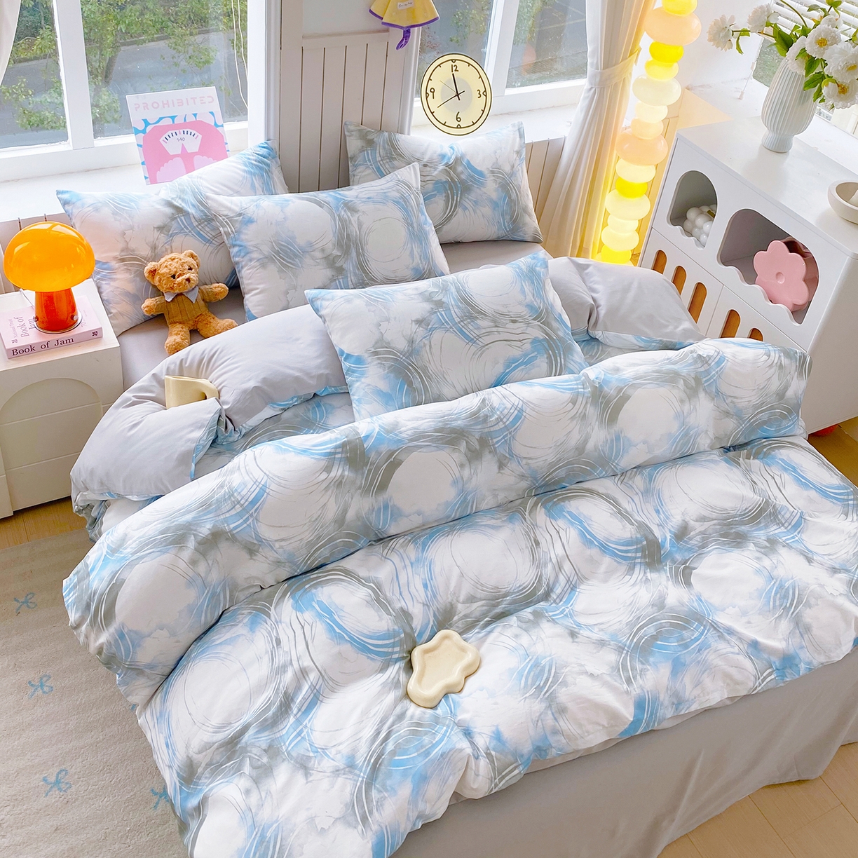 91家纺网 家纺一手货源 找家纺 小懒猪 2026新款全棉印花北欧风系列四件套 墨旋