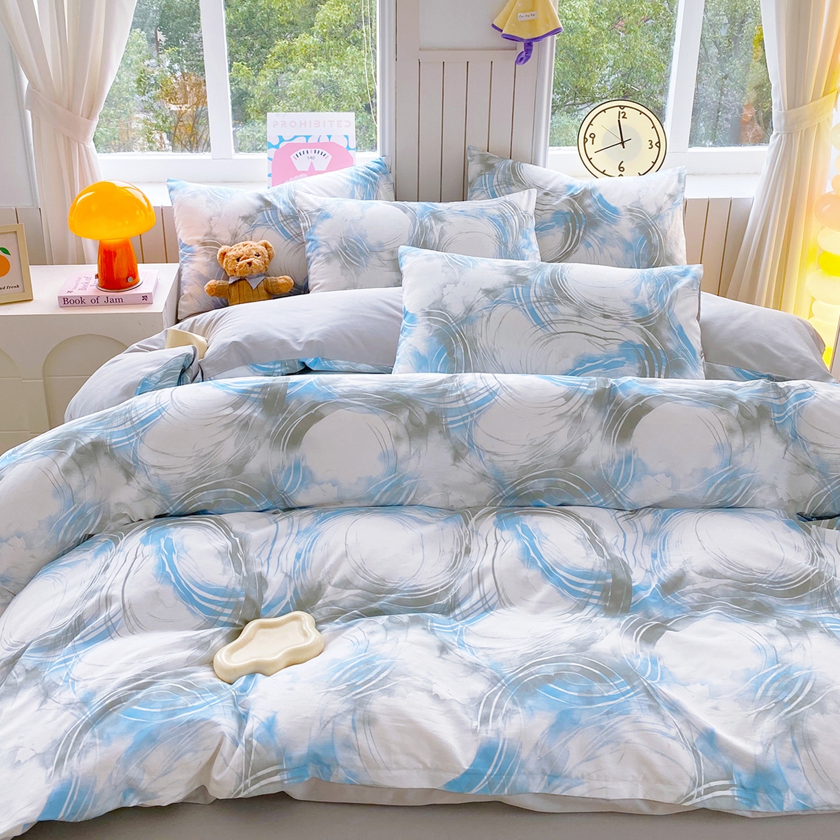 91家纺网 家纺一手货源 找家纺 小懒猪 2026新款全棉印花北欧风系列四件套 墨旋