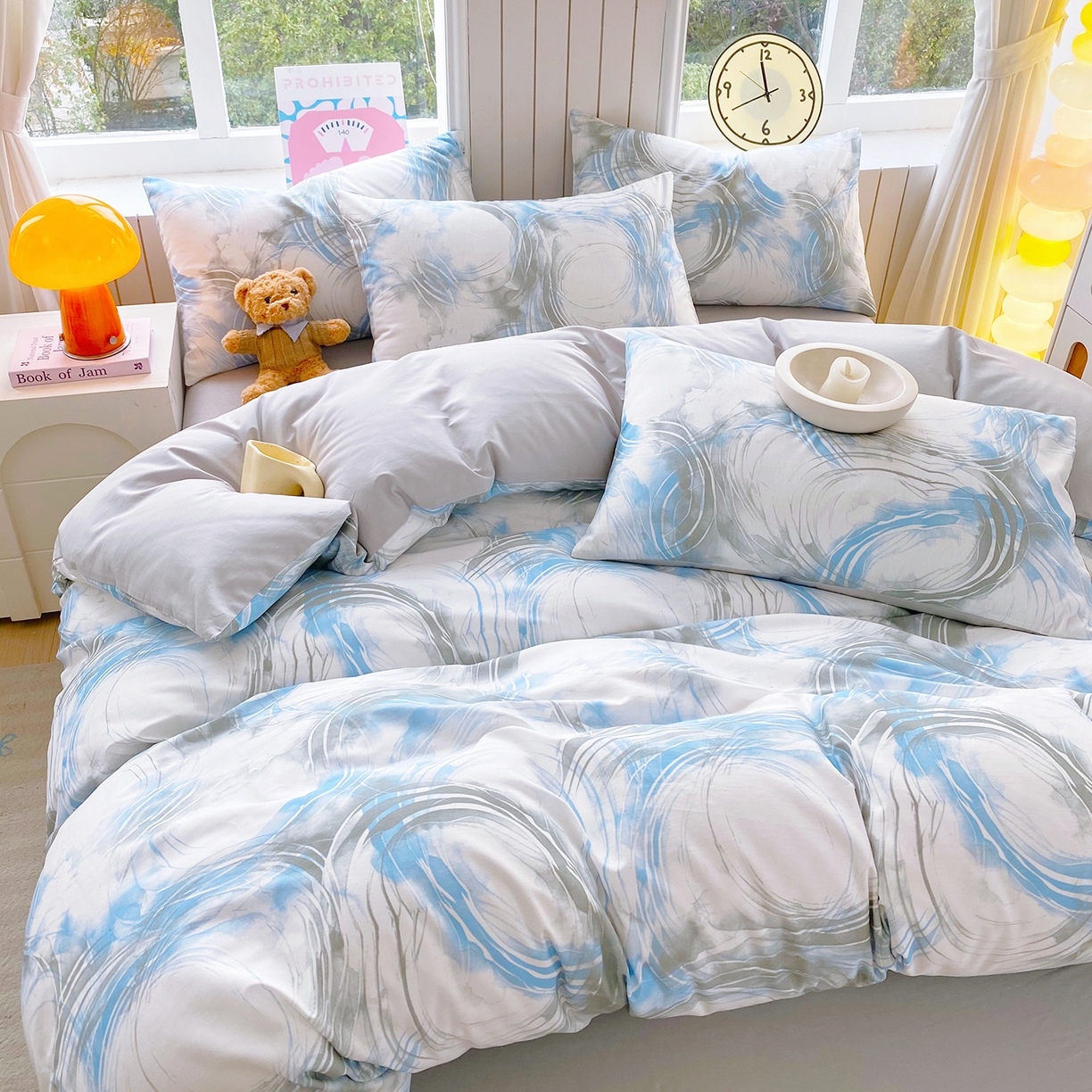 91家纺网 家纺一手货源 找家纺 小懒猪 2026新款全棉印花北欧风系列四件套 墨旋