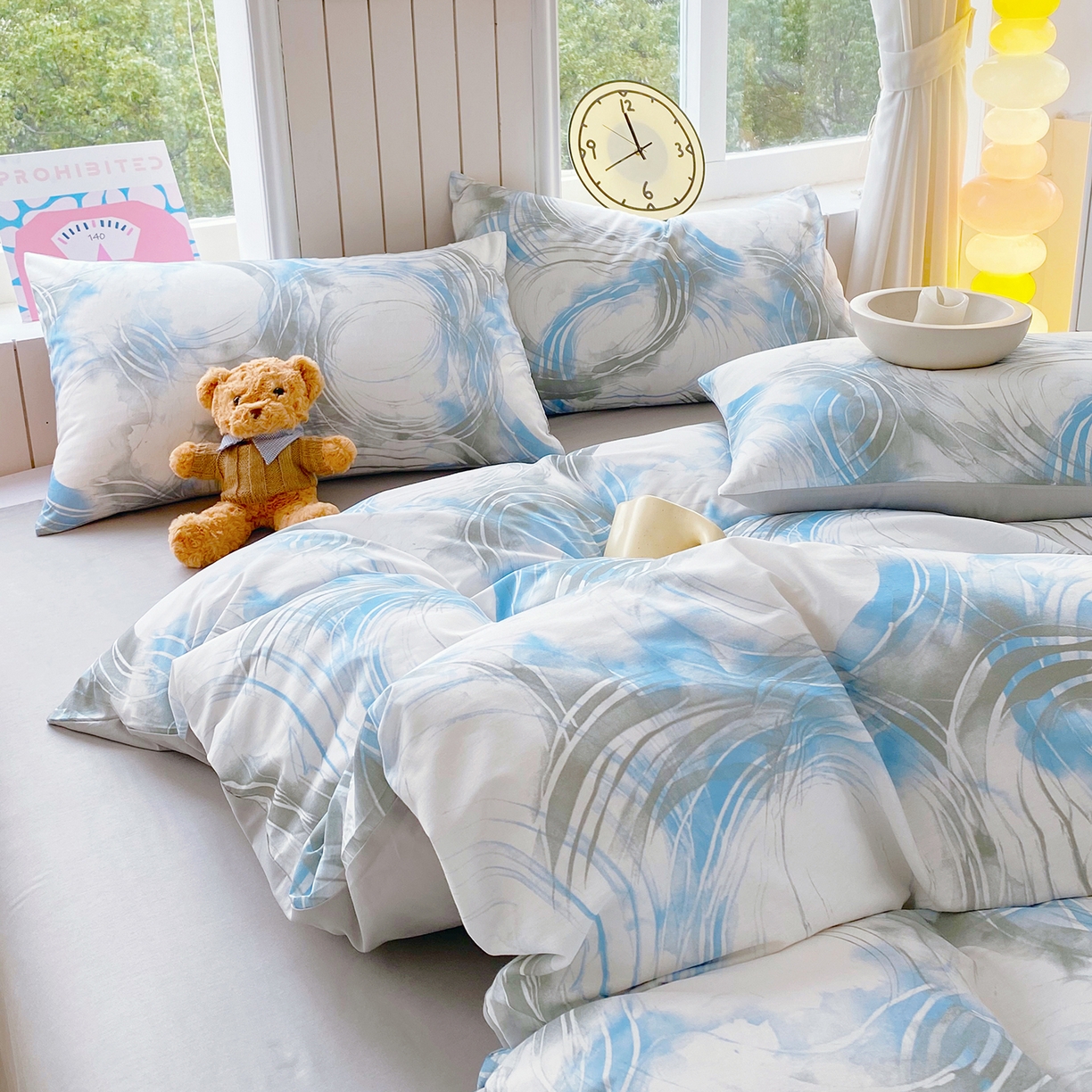 91家纺网 家纺一手货源 找家纺 小懒猪 2026新款全棉印花北欧风系列四件套 墨旋