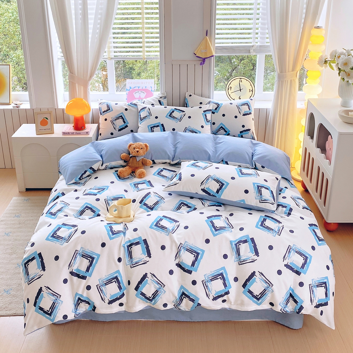 91家纺网 家纺一手货源 找家纺 小懒猪 2026新款全棉印花北欧风系列四件套 清棱