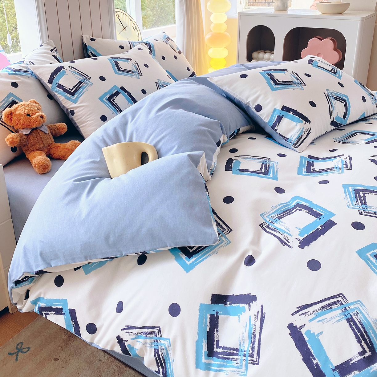 91家纺网 家纺一手货源 找家纺 小懒猪 2026新款全棉印花北欧风系列四件套 清棱