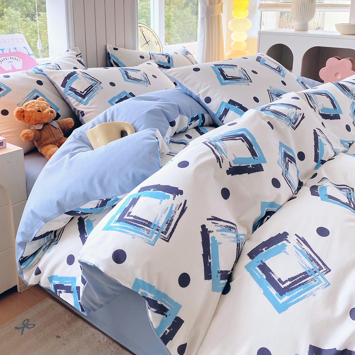 91家纺网 家纺一手货源 找家纺 小懒猪 2026新款全棉印花北欧风系列四件套 清棱