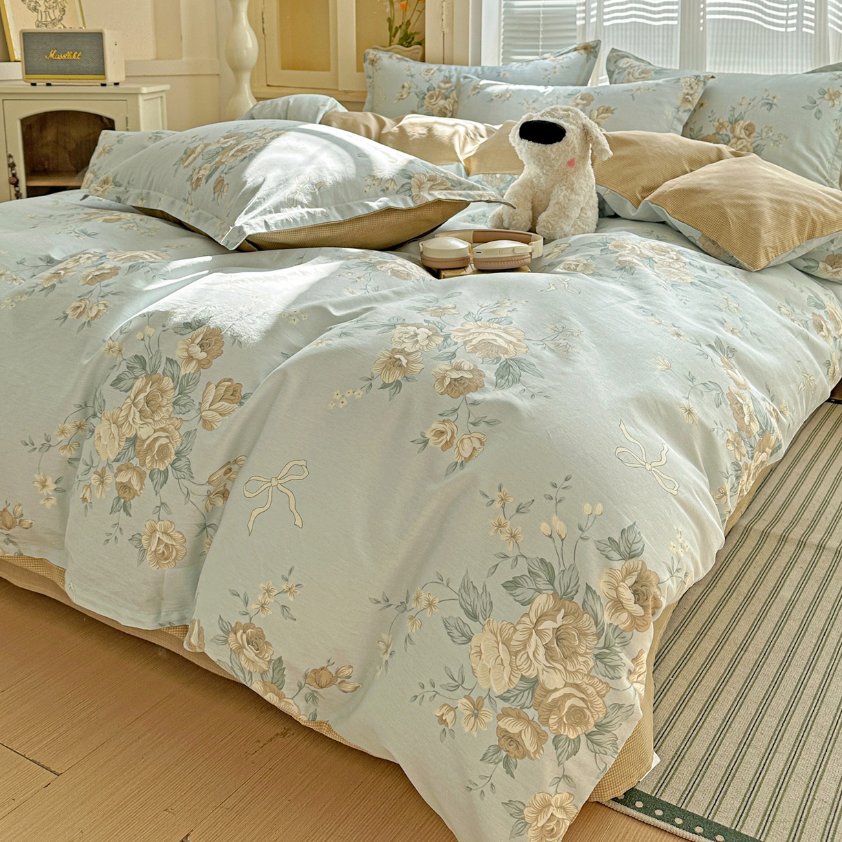 91家纺网 家纺一手货源 找家纺 春雨家居 2026新款全棉印花ins减龄可爱小清新单被套 贝尔兰-兰